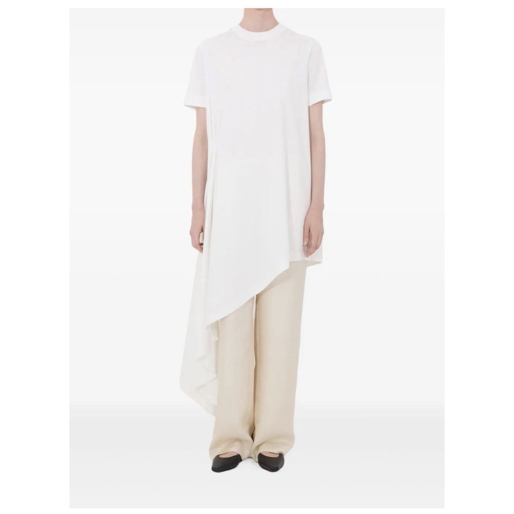LouLou de Saison Igari Dress M White Asymmetrical Pleated Supima Cotton NWT